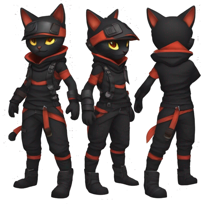 Edgy Shy Anthro Ninja boyish cool pretty dark black Litten-Pokémon-cat-fursona-animal techwear emoji