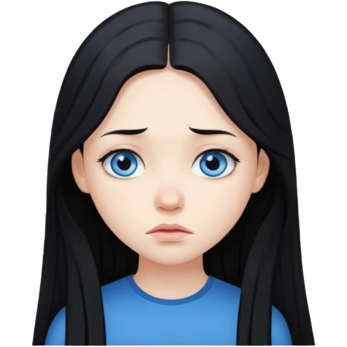 Pale girl with long black hair sad and blue eyes emoji