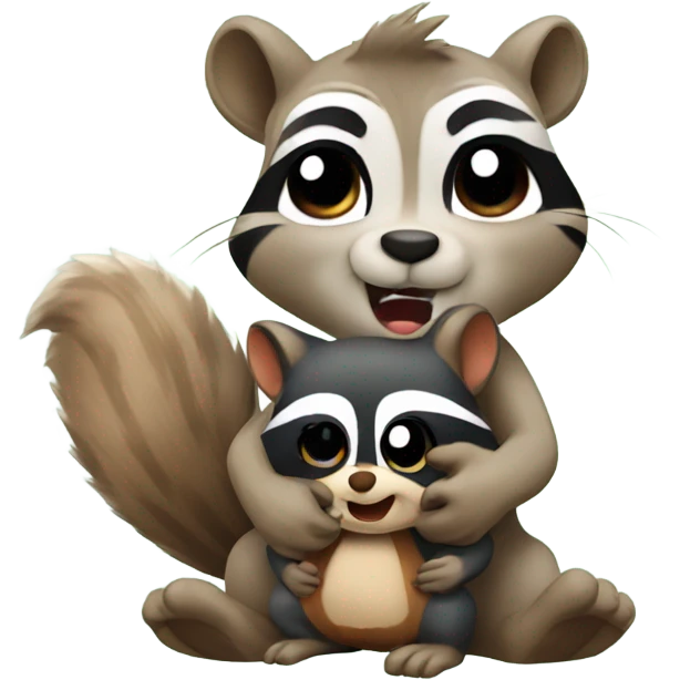 Squirrel and raccoon hugging emoji