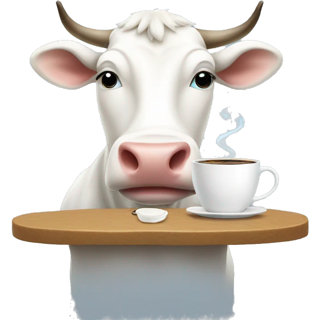 white cow sipping coffee emoji