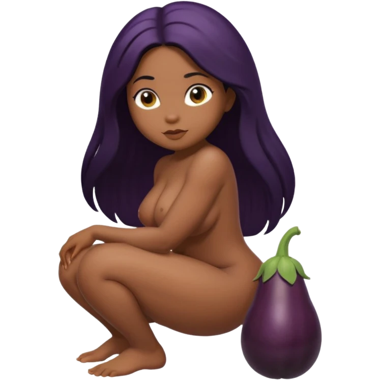 A naked black female squatting on an eggplant  emoji