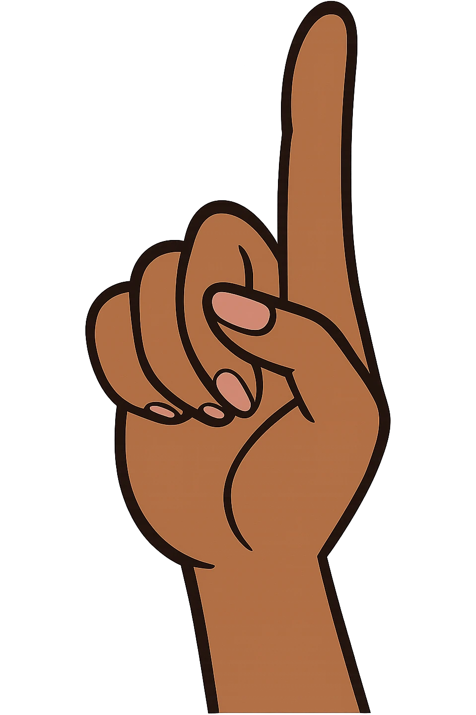 cartoon style lady's index finger pointing up, feminine hand, medium skin, no background emoji