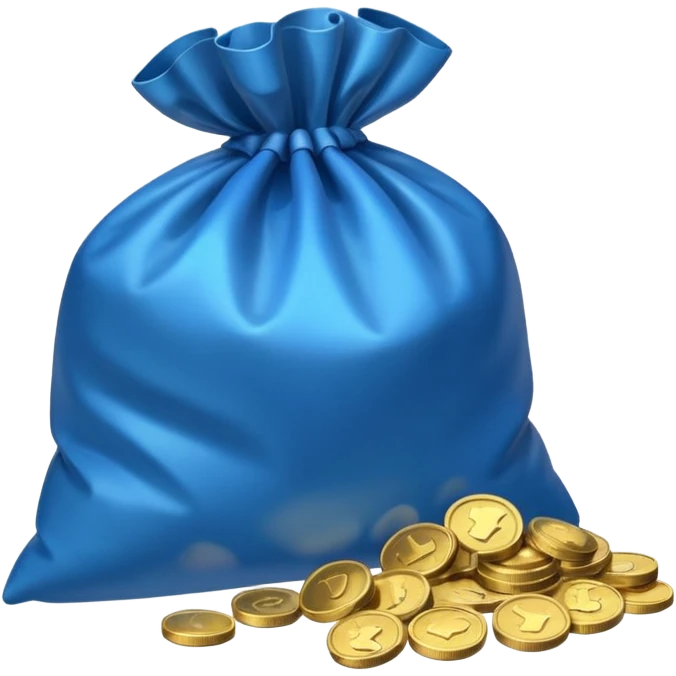 blue coins inside an opened bag  emoji