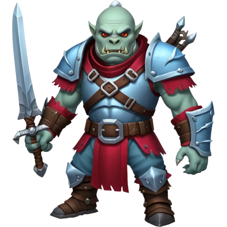 
Fantasy Christmas orc legion soldier icon, iron tundra army theme, heavy winter armor, disciplined brutal look, icy blue steel armor with deep crimson accents, frozen metal texture, cold winter atmosphere, male variant emoji
