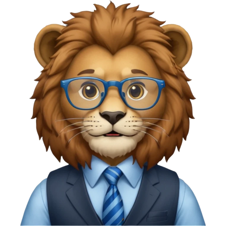 a lion wearing glasses in vest and have blue tie emoji