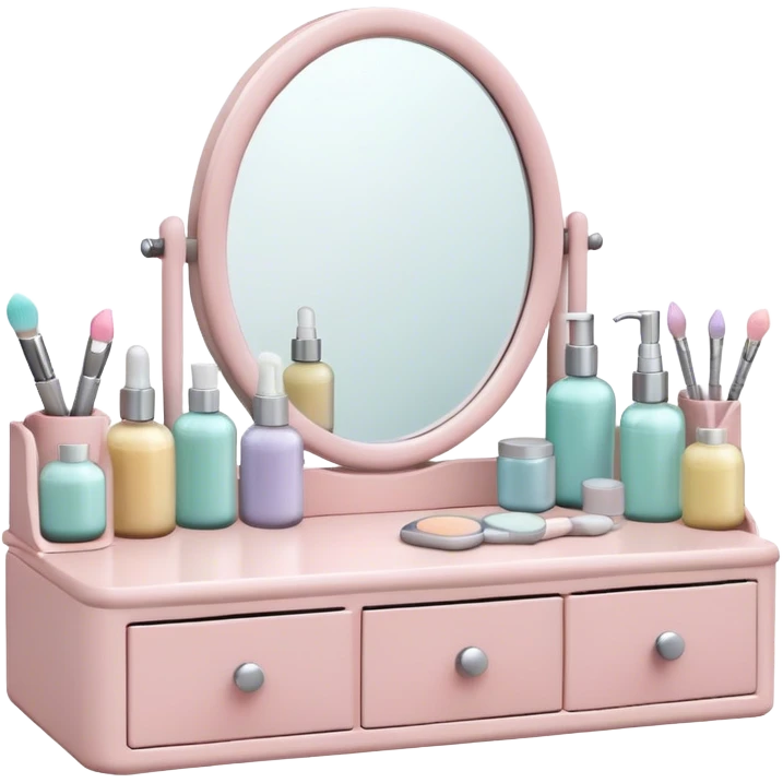 skincare routine on a white makeup vanity with mirror  emoji