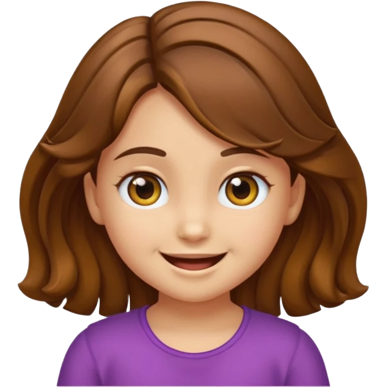 EMOJI COMO IPHONE IOS SOLO CARA NIÑA 3 AÑOS PELO LARGO, ONFULADO, MARRON, Y OJOS MARRONES. SONRIENDO, SIN CUELLO Y FONDO TRANSPARENTE emoji