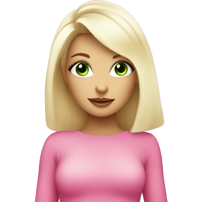 cute platinum blonde with green eyes wearing pink surrounded by pink shopping bags emoji