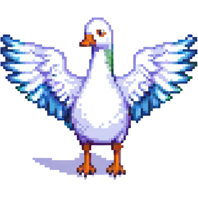 a goose with wings spread in pixel art style emoji