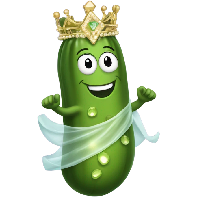 Dancing pickle wearing a princess crown emoji