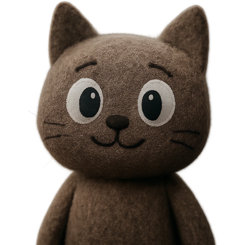 plush cat with big eyes, cute and fluffy emoji