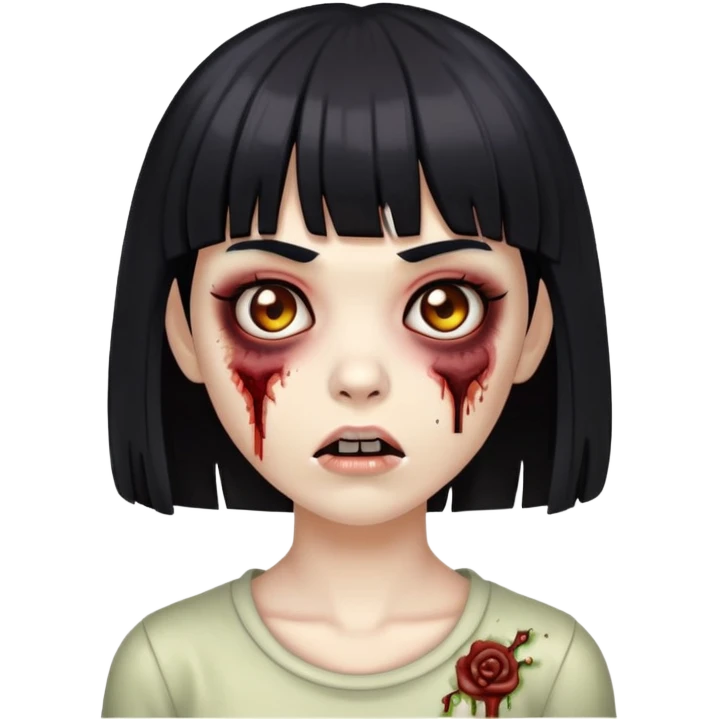 zumbi feminina com cabelo preto e franja emoji