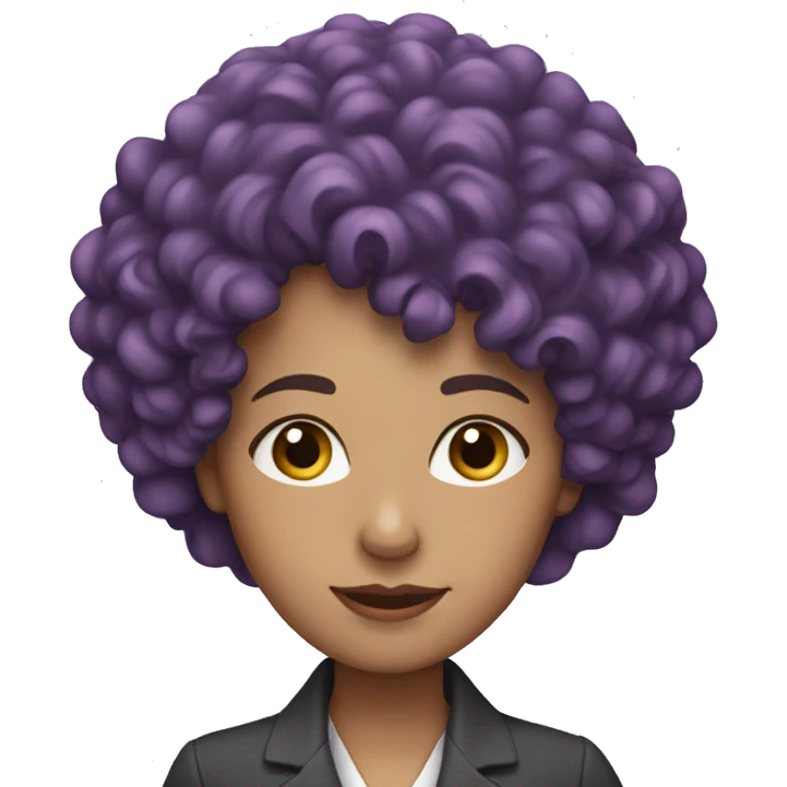 European, purple curly hair, woman, middle-aged, professional attire. emoji