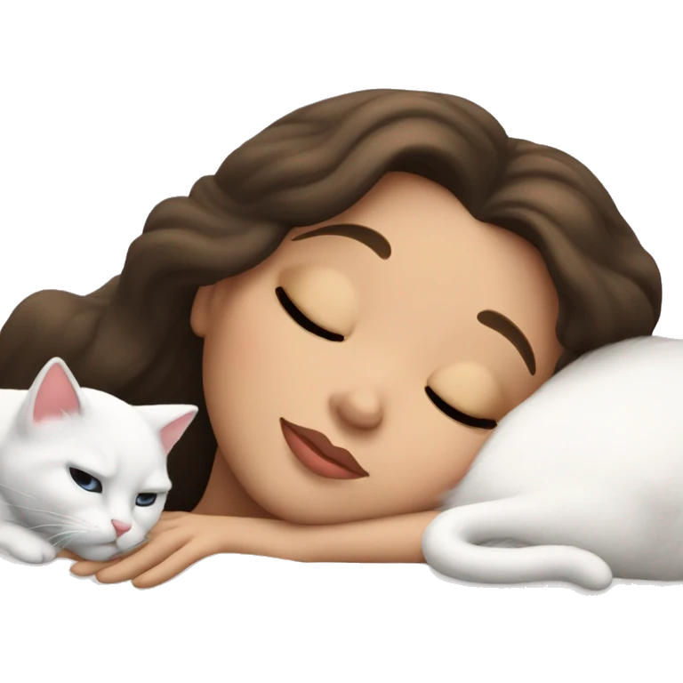 brunette Sleeping beauty girl with white kitty emoji