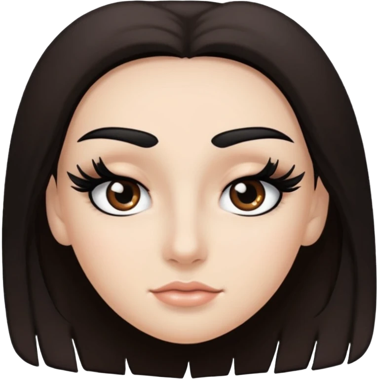 Eye black and big, eyelashes long, eyebrows black, skin white, and so beautiful hair long and brown skin tone white, emoji