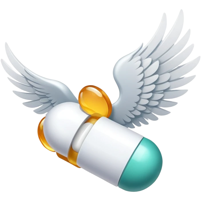 Medicine pill with wings flying through the air emoji