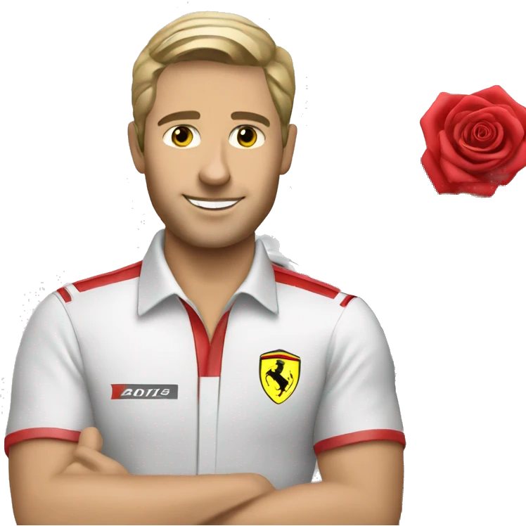 Ferrari white driver with rose in hand emoji