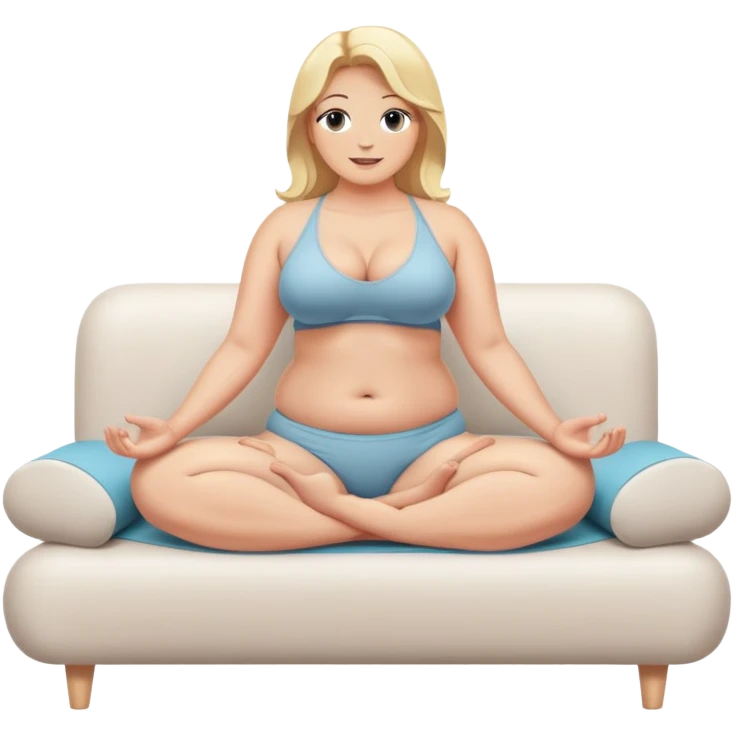 fullbody busty thick blonde shirtless and topless buxom doing yoga in undies on couch sfw emoji