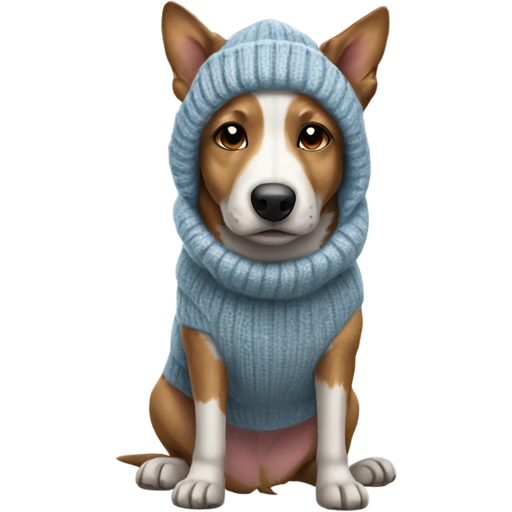 Cattle Dog in cold wearing sweater and beanie emoji