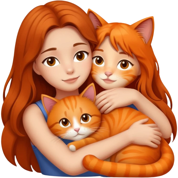 girl with long hair hugging an orange cat emoji