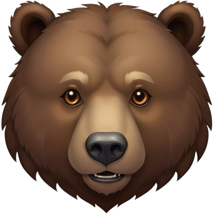 Cinematic Noble Grizzly Bear Portrait Emoji, Poised and regal, with a massive, powerful build and a thick, rugged deep brown fur, piercing deep-set soulful eyes, Simplified yet sharp and sophisticated features, highly detailed, glowing with a soft, dignified glow, high shine, intelligent and formidable, stylized with an air of untamed wilderness, focused and attentive, soft glowing outline, capturing the essence of a watchful and commanding guardian, so majestic it feels as though it could lumber out of the screen with effortless authority! emoji
