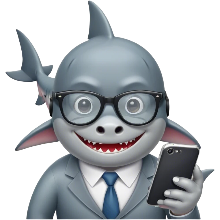 Shark wearing glasses using the phone emoji