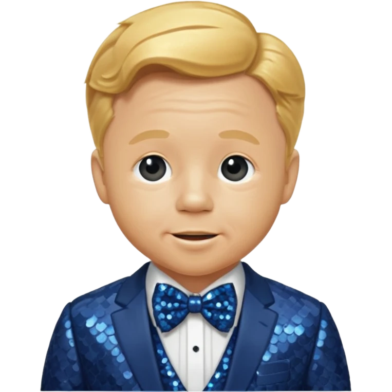 Mickey Rooney with golden blonde hair, dark blue sequin suit with bow tie emoji