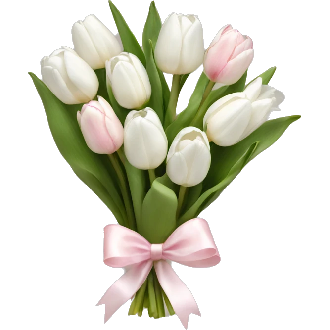 White tulips bouquet with light pink bow  emoji