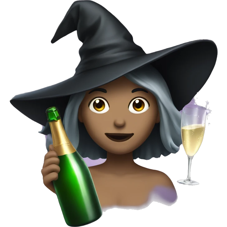 Witch, white skin, long hair, Popping Champagne Bottle emoji