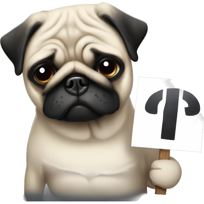 Sad pug holding a Harris Walz sign sadly emoji