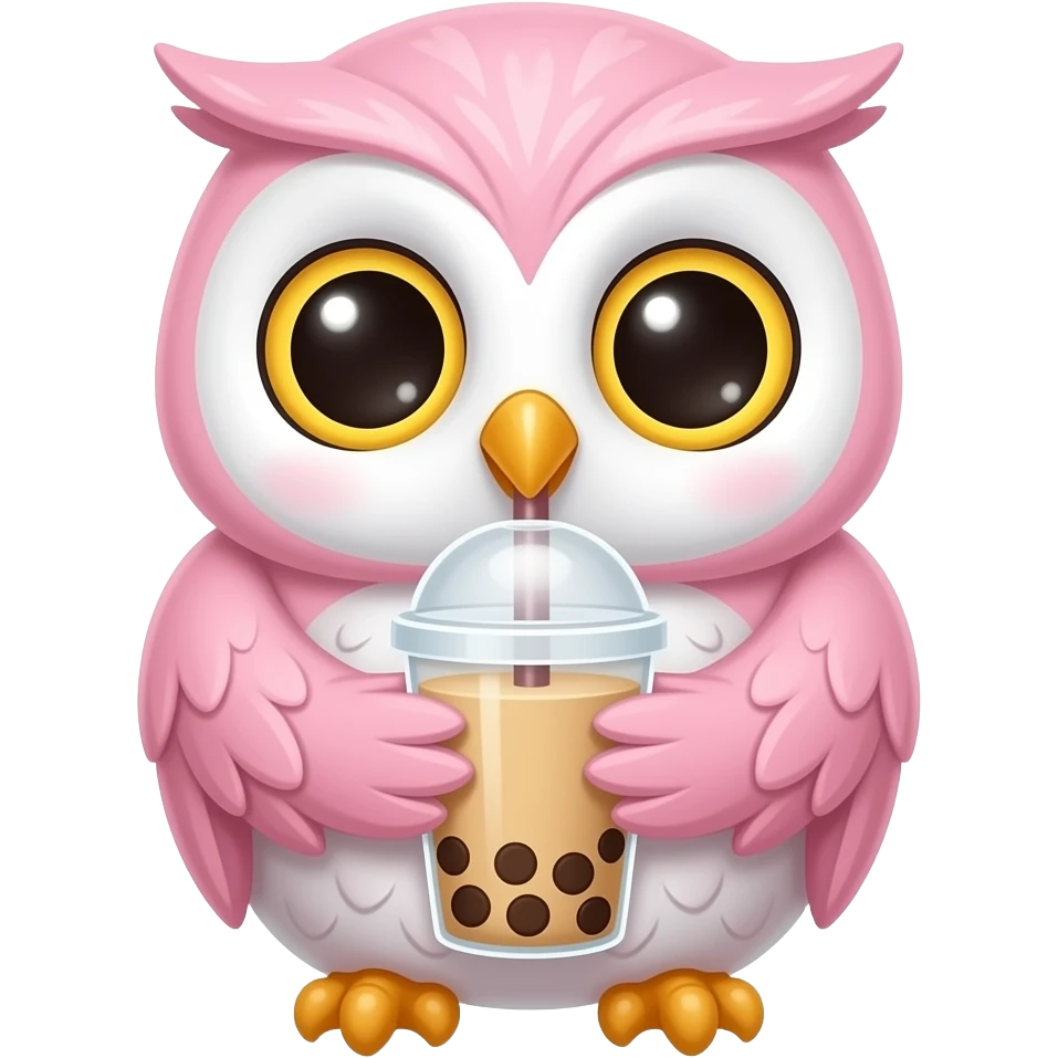 Bubble tea holding drinking baby white and pink owl emoji