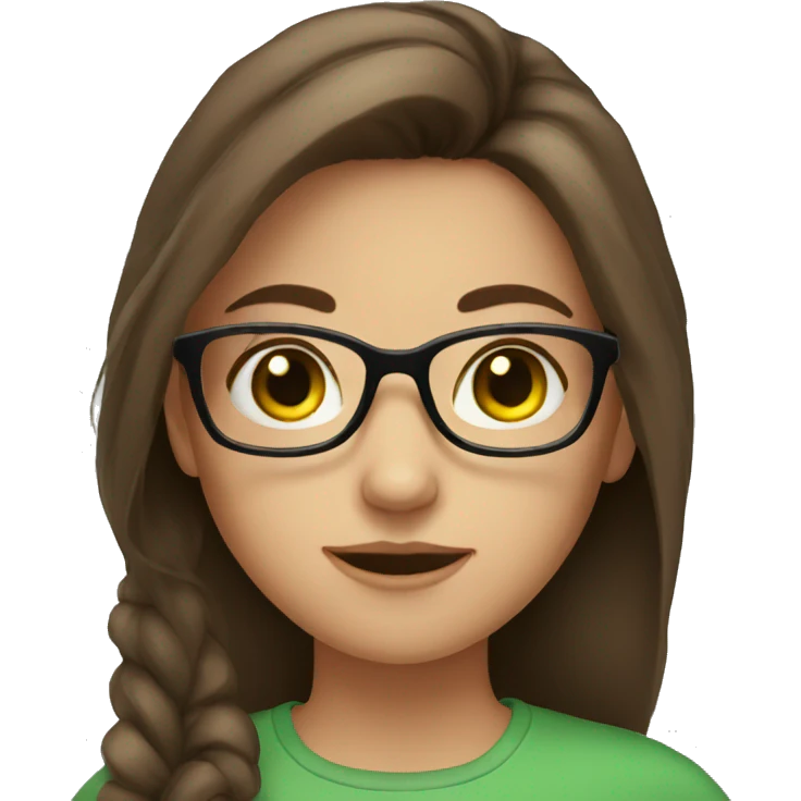 brown hair girl, green eyes, glasses emoji