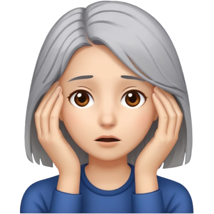 young woman with gray hair and 1 palm of hand covering face in exasperation emoji