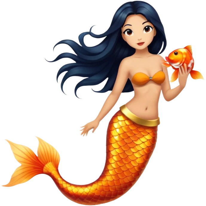 full body koi mermaid woman with tanned skin and long black hair emoji