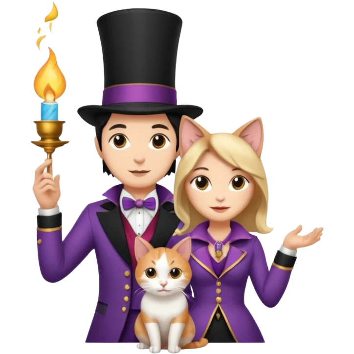magician couple and their pet cat emoji