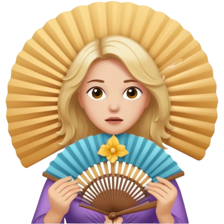 mulher com muito calor se abanando com leque emoji