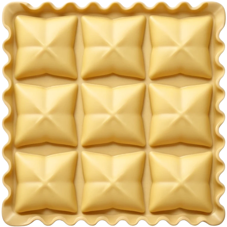 raw ravioli small square sheets pale yellow crimped edges central bump smooth matte flour dusting loose scatter no plate sauce or garnish soft lighting emoji scale emoji
