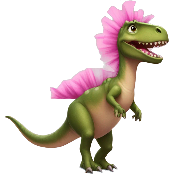 dinosaur riding a surf board with pink tutu emoji