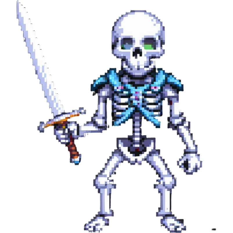 skeleton with a sword, action pose emoji
