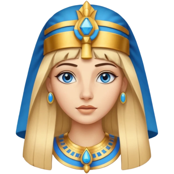Cleopatra vestita da faraone con il cappello da faraone ma con gli occhi azzurri e i capelli lunghi biondi non troppo chiari emoji