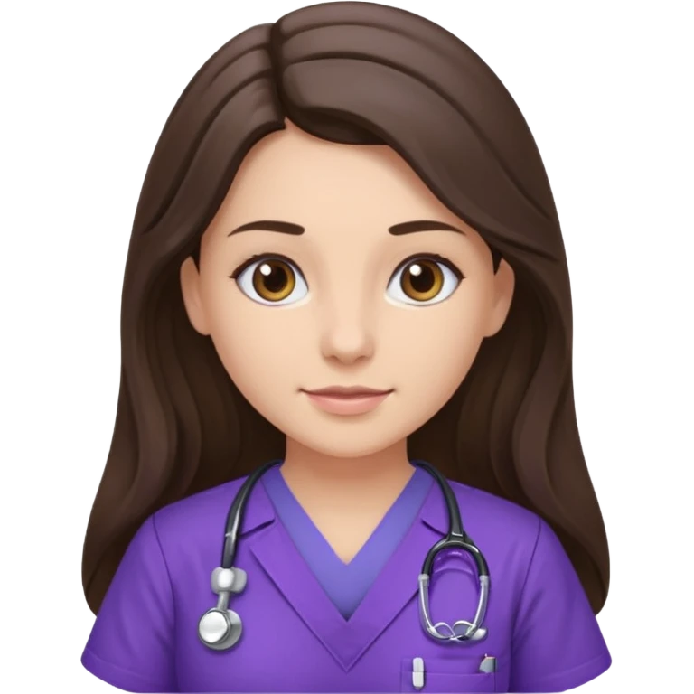 pretty brunette nurse with long hair in purple scrubs emoji