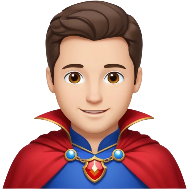 prince charming from snow white. He is brunette and has a red cape, under he's got a white shirt and a blue breast plate. He is smiling emoji