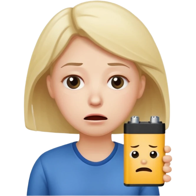 A kindergardenteacher with an empty battery icon above their head an exhausted and stressed face emoji