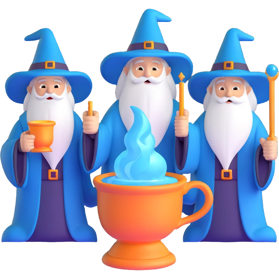 three wizards around a glowing cup emoji