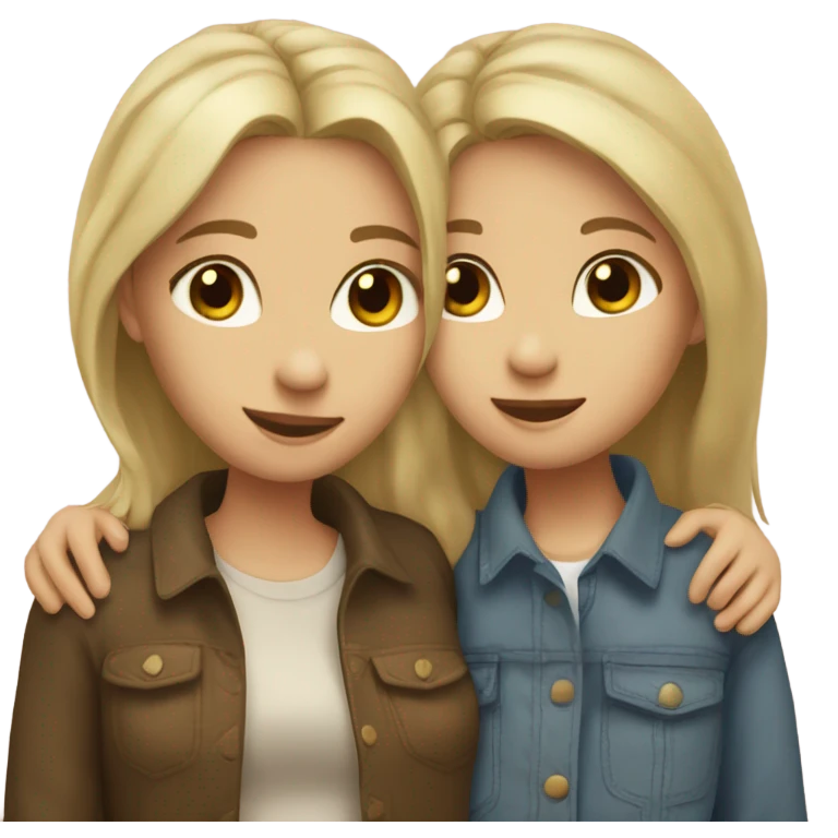 A lesbian couple hugging intimately one girl is white with brown eyes and dirty blonde hair the other is more masculine presenting but still feminine  emoji