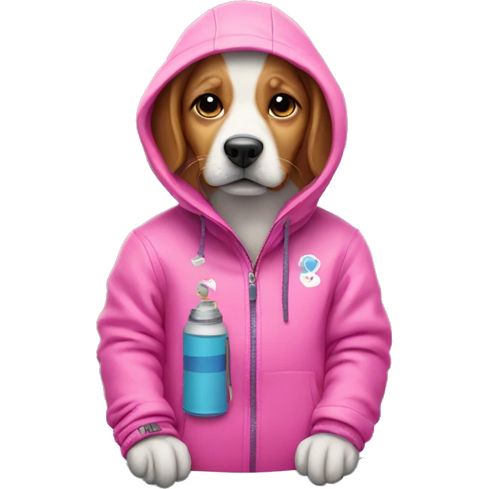 Dog in pink hoodie on snowboard  emoji