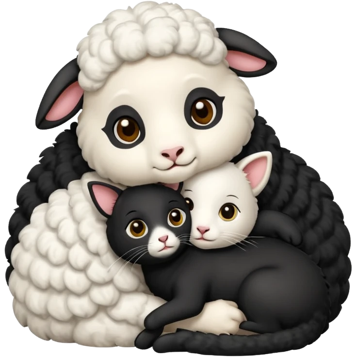 white SHeep hugging 1 black cat emoji