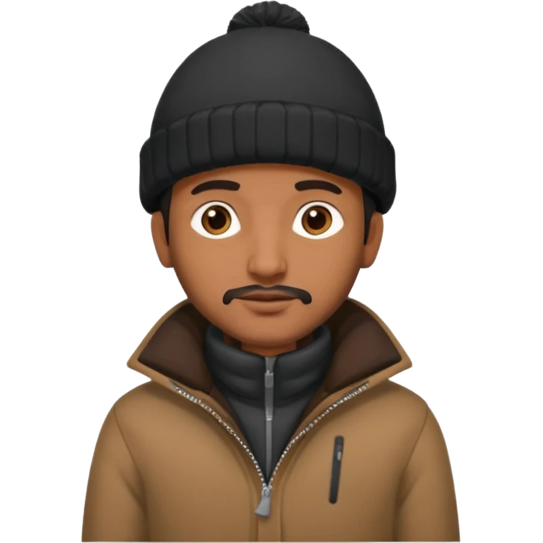 indian guy wearing a black winter hat and brown winter jacket emoji