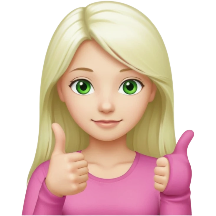 Long platinum blonde hair girl with green eyes in  pink top showing a thumbs up  emoji