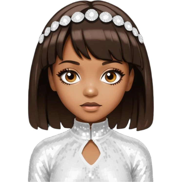 Left Eye from TLC with medium dark brown hair, white sequin outfit emoji